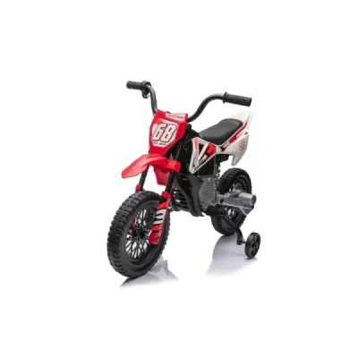 Elektrická Motorka MOTOCROSS, červená, 12V baterie, EVA měkká kola, Koženkové sedátko, 2 x 25W Motor, Odpružení, Kovový rám, MP3