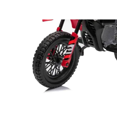 Elektrická Motorka MOTOCROSS, červená, 12V baterie, EVA měkká kola, Koženkové sedátko, 2 x 25W Motor, Odpružení, Kovový rám, MP3