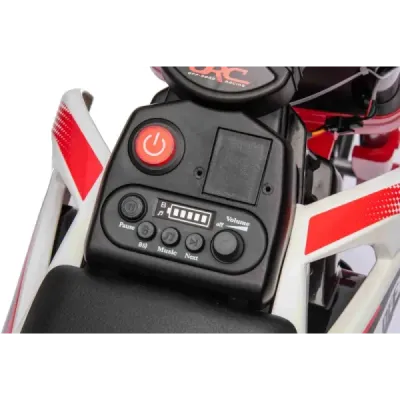 Elektrická Motorka MOTOCROSS, červená, 12V baterie, EVA měkká kola, Koženkové sedátko, 2 x 25W Motor, Odpružení, Kovový rám, MP3