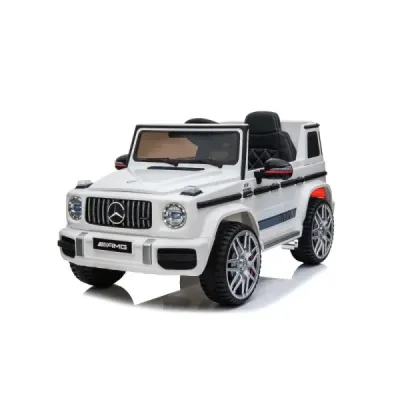 Elektrické autíčko Mercedes G, bílé, jednomístné sedadlo, 12V baterie, 2,4 GHz DO, 2X MOTOR, USB, SD karta, ORGINAL licence