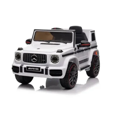 Elektrické autíčko Mercedes G, bílé, jednomístné sedadlo, 12V baterie, 2,4 GHz DO, 2X MOTOR, USB, SD karta, ORGINAL licence