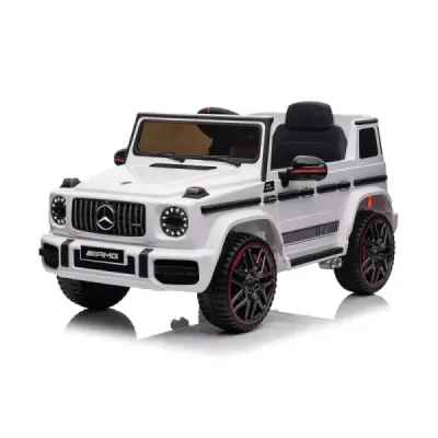 Elektrické autíčko Mercedes G, bílé, jednomístné sedadlo, 12V baterie, 2,4 GHz DO, 2X MOTOR, USB, SD karta, ORGINAL licence