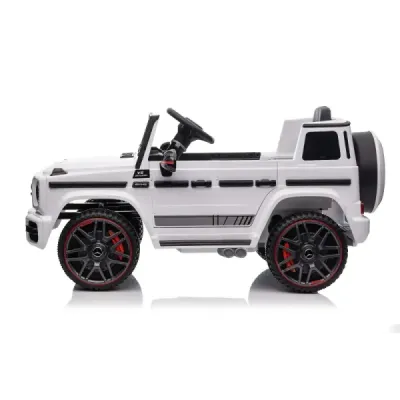 Elektrické autíčko Mercedes G, bílé, jednomístné sedadlo, 12V baterie, 2,4 GHz DO, 2X MOTOR, USB, SD karta, ORGINAL licence