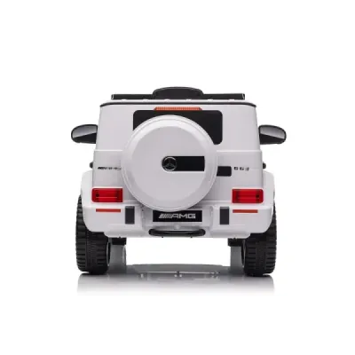 Elektrické autíčko Mercedes G, bílé, jednomístné sedadlo, 12V baterie, 2,4 GHz DO, 2X MOTOR, USB, SD karta, ORGINAL licence