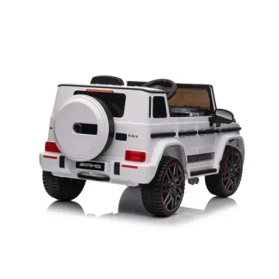 Elektrické autíčko Mercedes G, bílé, jednomístné sedadlo, 12V baterie, 2,4 GHz DO, 2X MOTOR, USB, SD karta, ORGINAL licence