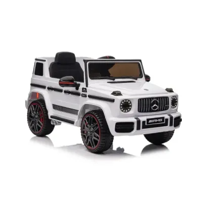 Elektrické autíčko Mercedes G, bílé, jednomístné sedadlo, 12V baterie, 2,4 GHz DO, 2X MOTOR, USB, SD karta, ORGINAL licence