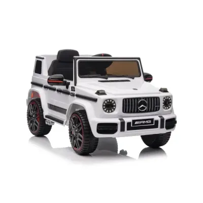 Elektrické autíčko Mercedes G, bílé, jednomístné sedadlo, 12V baterie, 2,4 GHz DO, 2X MOTOR, USB, SD karta, ORGINAL licence