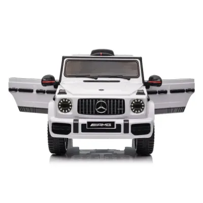 Elektrické autíčko Mercedes G, bílé, jednomístné sedadlo, 12V baterie, 2,4 GHz DO, 2X MOTOR, USB, SD karta, ORGINAL licence