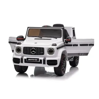 Elektrické autíčko Mercedes G, bílé, jednomístné sedadlo, 12V baterie, 2,4 GHz DO, 2X MOTOR, USB, SD karta, ORGINAL licence