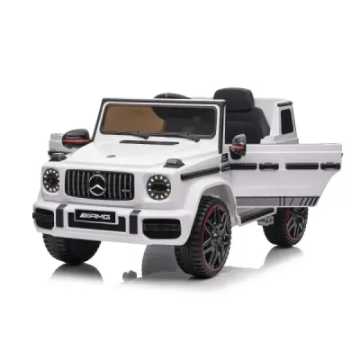 Elektrické autíčko Mercedes G, bílé, jednomístné sedadlo, 12V baterie, 2,4 GHz DO, 2X MOTOR, USB, SD karta, ORGINAL licence