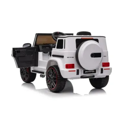 Elektrické autíčko Mercedes G, bílé, jednomístné sedadlo, 12V baterie, 2,4 GHz DO, 2X MOTOR, USB, SD karta, ORGINAL licence