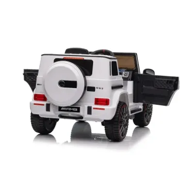 Elektrické autíčko Mercedes G, bílé, jednomístné sedadlo, 12V baterie, 2,4 GHz DO, 2X MOTOR, USB, SD karta, ORGINAL licence