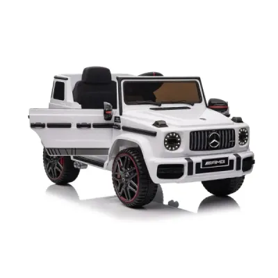 Elektrické autíčko Mercedes G, bílé, jednomístné sedadlo, 12V baterie, 2,4 GHz DO, 2X MOTOR, USB, SD karta, ORGINAL licence
