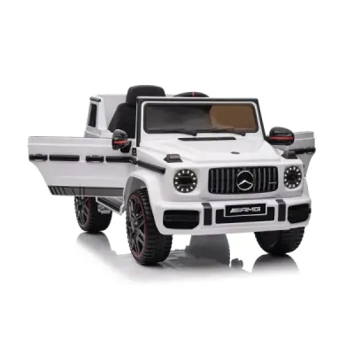Elektrické autíčko Mercedes G, bílé, jednomístné sedadlo, 12V baterie, 2,4 GHz DO, 2X MOTOR, USB, SD karta, ORGINAL licence