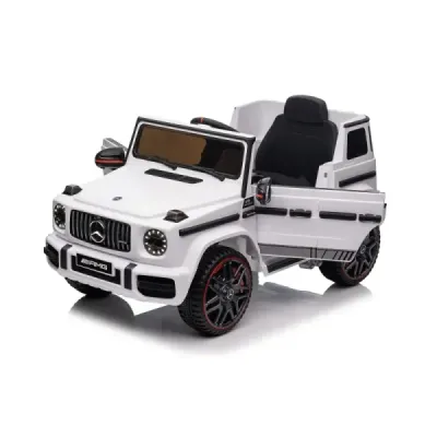 Elektrické autíčko Mercedes G, bílé, jednomístné sedadlo, 12V baterie, 2,4 GHz DO, 2X MOTOR, USB, SD karta, ORGINAL licence