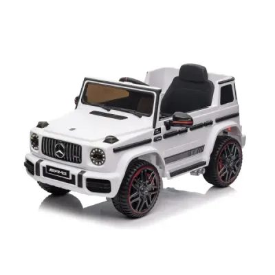 Elektrické autíčko Mercedes G, bílé, jednomístné sedadlo, 12V baterie, 2,4 GHz DO, 2X MOTOR, USB, SD karta, ORGINAL licence