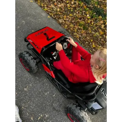 Elektrická Motokára SPORT-KART 24V, červená, EVA kola, Koženkové sedátko, 2 x 50W Motor, 24V Baterie, Masivní kovová konstrukce
