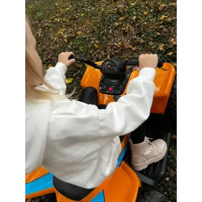Licencovaná elektrická čtyřkolka McLaren Racing MCL 12V 4X4, černá, měkká EVA kola, DÁLKOVÉ OVLÁDÁNÍ, koženkové sedátko, odpruže