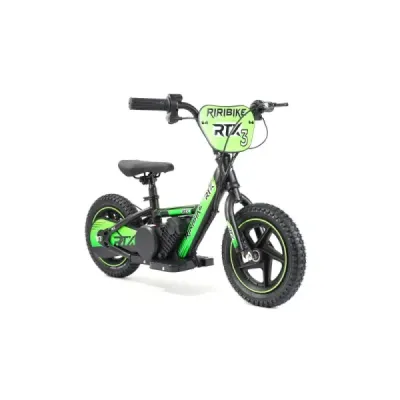 Dětské elektrické odrážedlo RIRIBIKE RTX3 24V (12”), zelené, Lithiová baterie, 100W motor, Kotoučová brzda, Nastavitelné měkké P