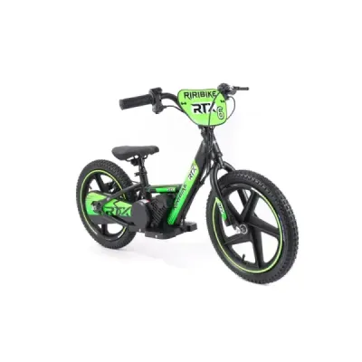 Dětské elektrické odrážedlo RIRIBIKE RTX6 24V (16”), zelené, Lithiová baterie, 250W Motor, Kotoučová brzda, Nastavitelné měkké P