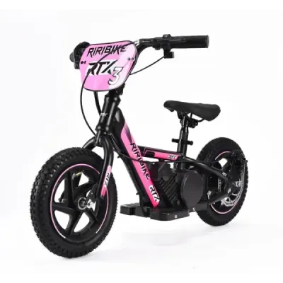 Dětské elektrické odrážedlo RIRIBIKE RTX3 24V (12”), růžové, Lithiová baterie, 100W motor, Kotoučová brzda, Nastavitelné měkké P