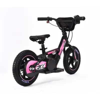 Dětské elektrické odrážedlo RIRIBIKE RTX3 24V (12”), růžové, Lithiová baterie, 100W motor, Kotoučová brzda, Nastavitelné měkké P