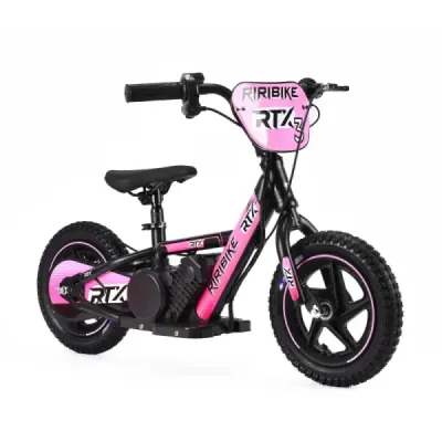 Dětské elektrické odrážedlo RIRIBIKE RTX3 24V (12”), růžové, Lithiová baterie, 100W motor, Kotoučová brzda, Nastavitelné měkké P