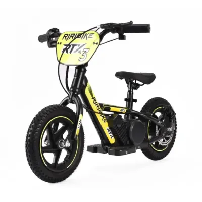 Dětské elektrické odrážedlo RIRIBIKE RTX3 24V (12”), žluté, Lithiová baterie, 100W motor, Kotoučová brzda, Nastavitelné měkké PU