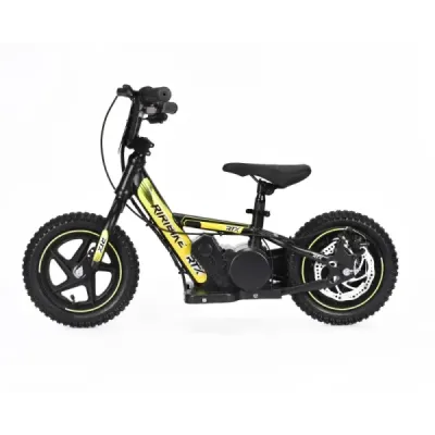 Dětské elektrické odrážedlo RIRIBIKE RTX3 24V (12”), žluté, Lithiová baterie, 100W motor, Kotoučová brzda, Nastavitelné měkké PU