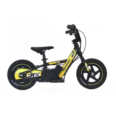 Dětské elektrické odrážedlo RIRIBIKE RTX3 24V (12”), žluté, Lithiová baterie, 100W motor, Kotoučová brzda, Nastavitelné měkké PU