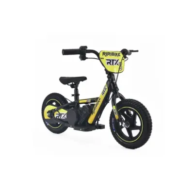 Dětské elektrické odrážedlo RIRIBIKE RTX3 24V (12”), žluté, Lithiová baterie, 100W motor, Kotoučová brzda, Nastavitelné měkké PU