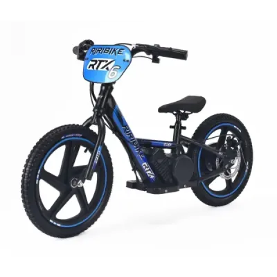 Dětské elektrické odrážedlo RIRIBIKE RTX6 24V (16”), modré, Lithiová baterie, 250W Motor, Kotoučová brzda, Nastavitelné měkké PU