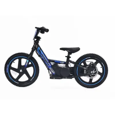 Dětské elektrické odrážedlo RIRIBIKE RTX6 24V (16”), modré, Lithiová baterie, 250W Motor, Kotoučová brzda, Nastavitelné měkké PU