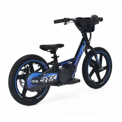 Dětské elektrické odrážedlo RIRIBIKE RTX6 24V (16”), modré, Lithiová baterie, 250W Motor, Kotoučová brzda, Nastavitelné měkké PU