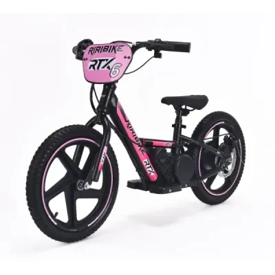 Dětské elektrické odrážedlo RIRIBIKE RTX6 24V (16”), růžové, Lithiová baterie, 250W Motor, Kotoučová brzda, Nastavitelné měkké P