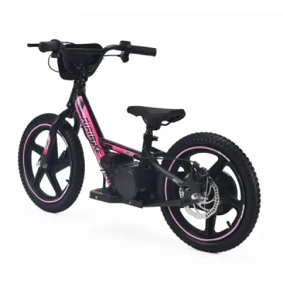 Dětské elektrické odrážedlo RIRIBIKE RTX6 24V (16”), růžové, Lithiová baterie, 250W Motor, Kotoučová brzda, Nastavitelné měkké P