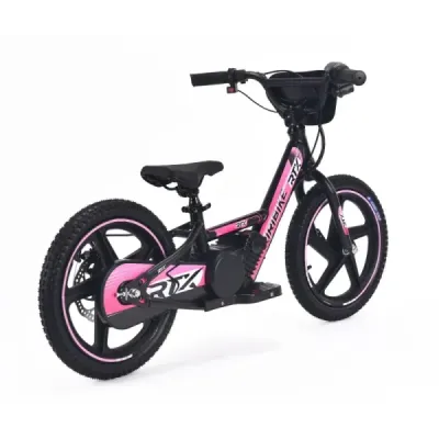 Dětské elektrické odrážedlo RIRIBIKE RTX6 24V (16”), růžové, Lithiová baterie, 250W Motor, Kotoučová brzda, Nastavitelné měkké P