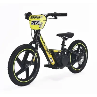 Dětské elektrické odrážedlo RIRIBIKE RTX6 24V (16”), žluté, Lithiová baterie, 250W Motor, Kotoučová brzda, Nastavitelné měkké PU