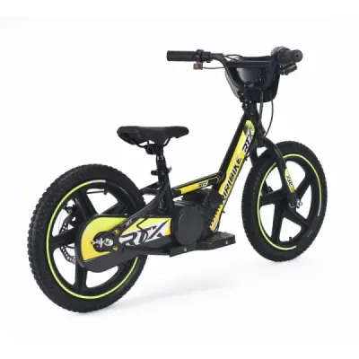 Dětské elektrické odrážedlo RIRIBIKE RTX6 24V (16”), žluté, Lithiová baterie, 250W Motor, Kotoučová brzda, Nastavitelné měkké PU