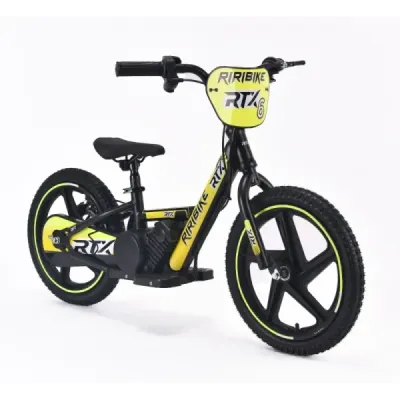 Dětské elektrické odrážedlo RIRIBIKE RTX6 24V (16”), žluté, Lithiová baterie, 250W Motor, Kotoučová brzda, Nastavitelné měkké PU