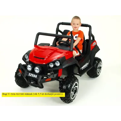 Elektrická bugina dvoumístná V-Twin 4x4, náhon 4 EVA kol, s 2.4G DO, FM, Mp3, TF, bluetooth, čalouněný sedák 57cm, červená Elektrická bugina dvoumístná V-Twin 4x4, náhon 4 EVA kol, s 2.4G DO, FM, Mp3, TF, bluetooth, čalouněný sedák 57cm, červená