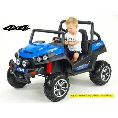 Elektrická bugina dvoumístná V-Twin 4x4, náhon 4 EVA kol, s 2.4G DO, FM, Mp3, TF, bluetooth, čalouněný sedák 57cm, červená Elektrická bugina dvoumístná V-Twin 4x4, náhon 4 EVA kol, s 2.4G DO, FM, Mp3, TF, bluetooth, čalouněný sedák 57cm, červená