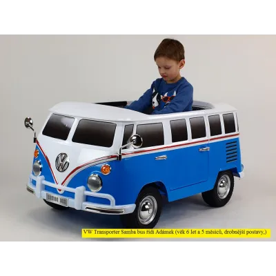 Elektrické auto Dvoumístný Volkswagen Transporter Samba bus, modrý Elektrické auto Dvoumístný Volkswagen Transporter Samba bus, modrý