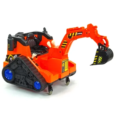 Elektrický bagr s 2.4G DO, elektrickou lžící, vodící tyčí, USB, Mp3, osvětlenými koly, plynulým rozjezdem, 12V, oranžový