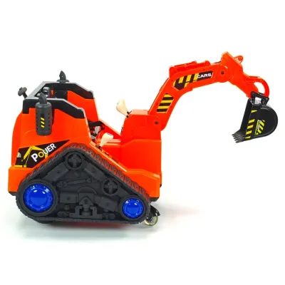 Elektrický bagr s 2.4G DO, elektrickou lžící, vodící tyčí, USB, Mp3, osvětlenými koly, plynulým rozjezdem, 12V, oranžový