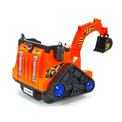 Elektrický bagr s 2.4G DO, elektrickou lžící, vodící tyčí, USB, Mp3, osvětlenými koly, plynulým rozjezdem, 12V, oranžový