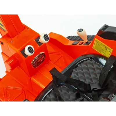 Elektrický bagr s 2.4G DO, elektrickou lžící, vodící tyčí, USB, Mp3, osvětlenými koly, plynulým rozjezdem, 12V, oranžový