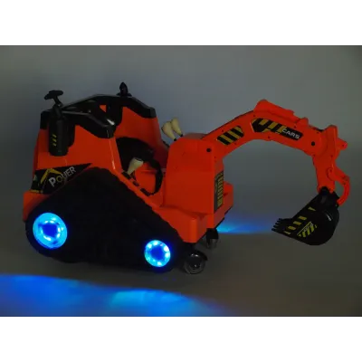 Elektrický bagr s 2.4G DO, elektrickou lžící, vodící tyčí, USB, Mp3, osvětlenými koly, plynulým rozjezdem, 12V, oranžový