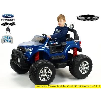 Elektrický džíp Ford Ranger Monster Truck 4x4, EVA kola, 2,4G DO, bluetooth, FM, USB, TF, otvíracími dveřmi, kapotou, čelem, ča Elektrický džíp Ford Ranger Monster Truck 4x4, EVA kola, 2,4G DO, bluetooth, FM, USB, TF, otvíracími dveřmi, kapotou, čelem, ča