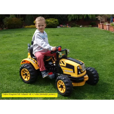 Elektrický silný traktor Kingdom s mohutnými koly a konstrukcí, žlutý Elektrický silný traktor Kingdom s mohutnými koly a konstrukcí, žlutý